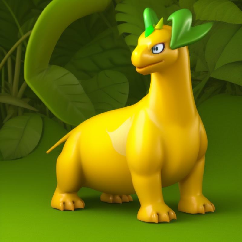 00255-4046313969-style of palworld, solo, A yellow dinosaur with green leaves on its head.png